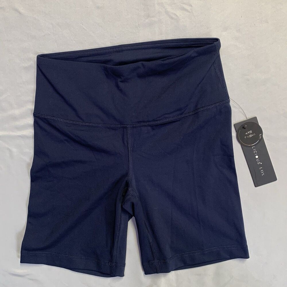 NWT Yogalicious Lux Women's High-Waist Biker Shorts Size Small Navy Blue